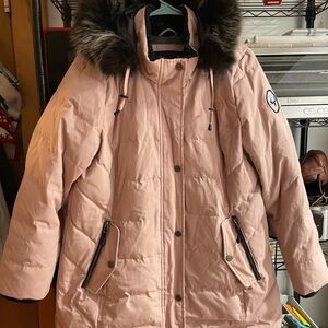 Arctic Expedition Pink Puffer Coat with Faux Fur Hood